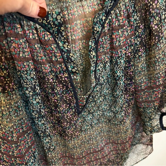 Anthropologie Maeve Poppy Peasant Blouse Women’s Sheer Floral Print Puff Sleeve - Picture 6 of 8